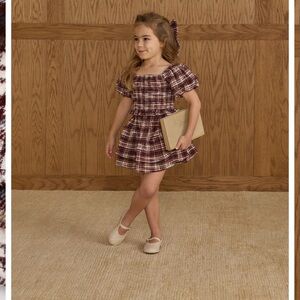 Rylee and crew Plaid Puff Sleeve Top and Skirt Set with Bow